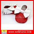2015 Popular in Europe white and red big bow moccasins soft flat cow leather 0-24 months baby shoes